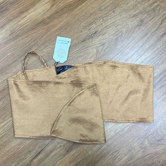 Gold Women's Sleeveless Crop Tube Top One Strapless Bow Twist Tie Front One Size - Picture 2 of 4